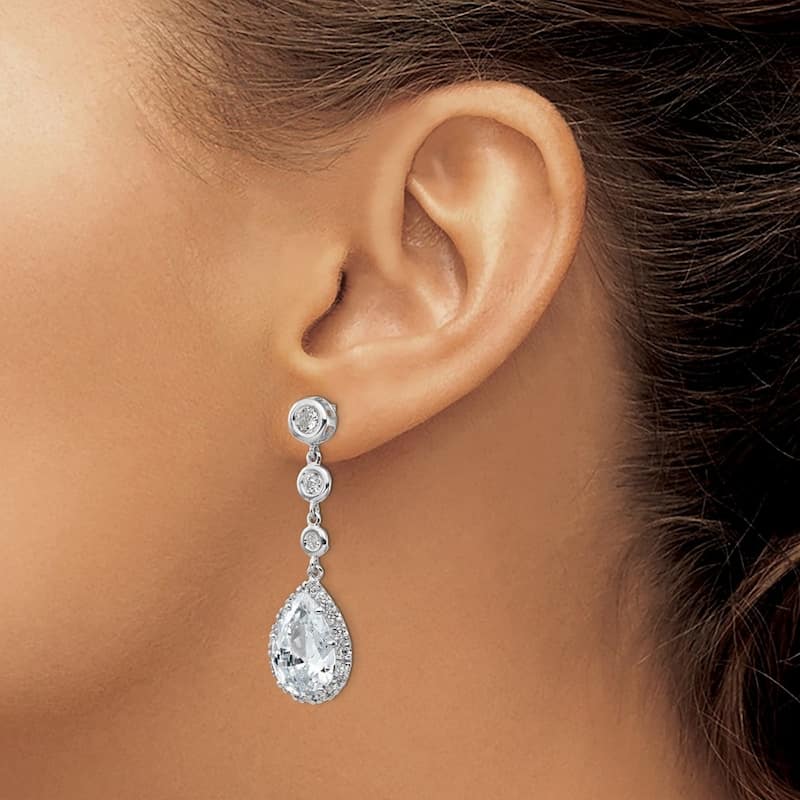 Curata 925 Sterling Silver Post Earrings CZ Cubic Zirconia Long Drop Dangle Earrings - 43x12mm Wide