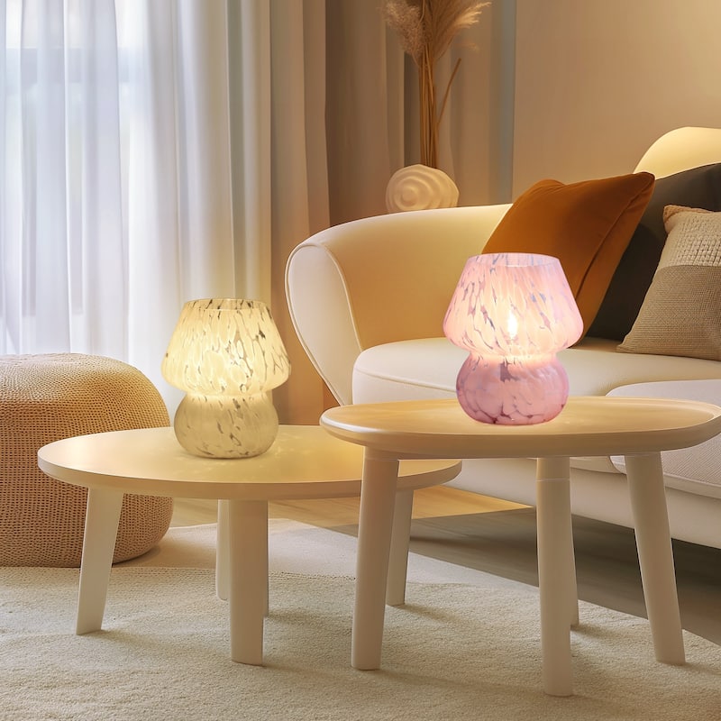 Pink Ripple Glass Table Lamp Dot Mushroom Style with In-line Switch - 5.75'' x 5.75'' x 7.25'' (L x W x H)