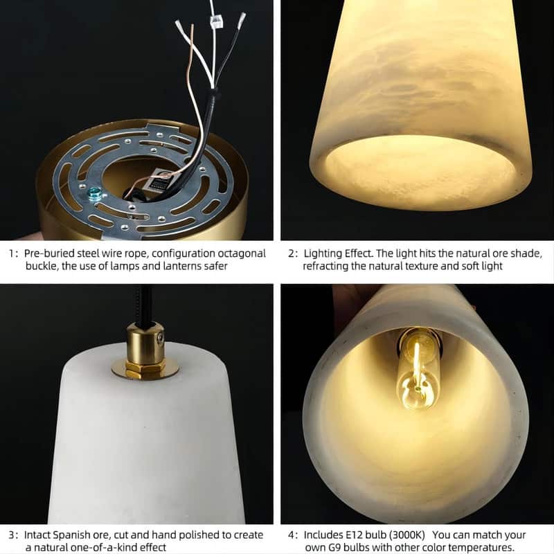 KAYLA 2 Light Pendant Light, Cone Natural Alabaster Shade Pendant Light for Dining Room, Kitchen Island(Bulb Included)
