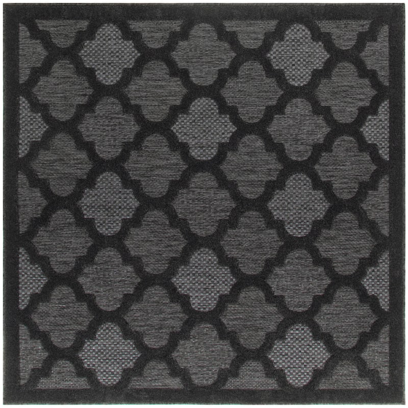 Nourison Easy Care Indoor/Outdoor Moroccan Trellis Area Rug - 5' x Square - Charcoal/Black