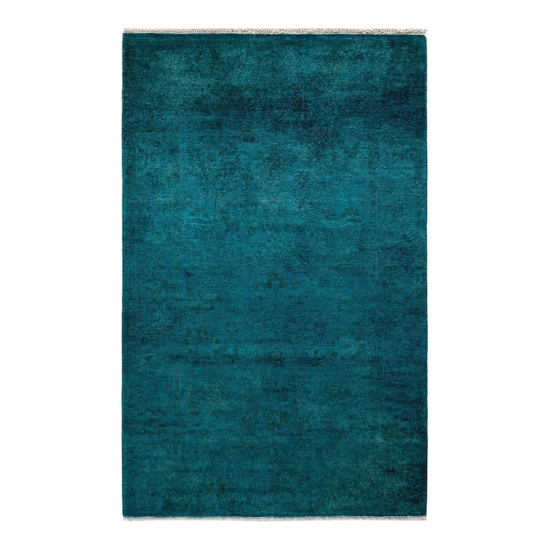 Overton Hand Knotted Wool Vintage Inspired Modern Contemporary Overdyed Blue Area Rug - 3' 3" x 5' 3"