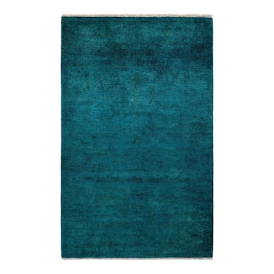 Overton Hand Knotted Wool Vintage Inspired Modern Contemporary Overdyed Blue Area Rug - 3' 3" x 5' 3"