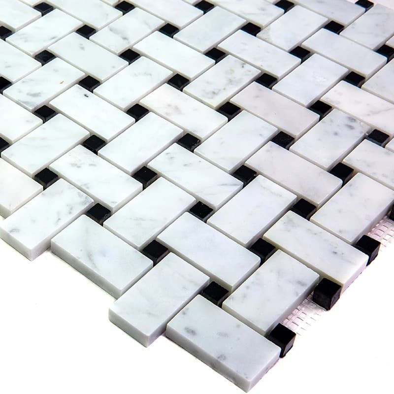 Apollo tile 12 x 12 Heritage Polished White Bianco Carrara, Eastern Black Marble Tile (5 sq ft/case) - 5 Pack
