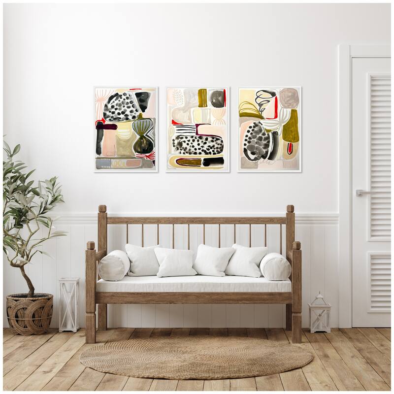 Kate and Laurel Sylvie Abstract 1, 2 and 3 Framed Canvas Art Set by Emma Daisy