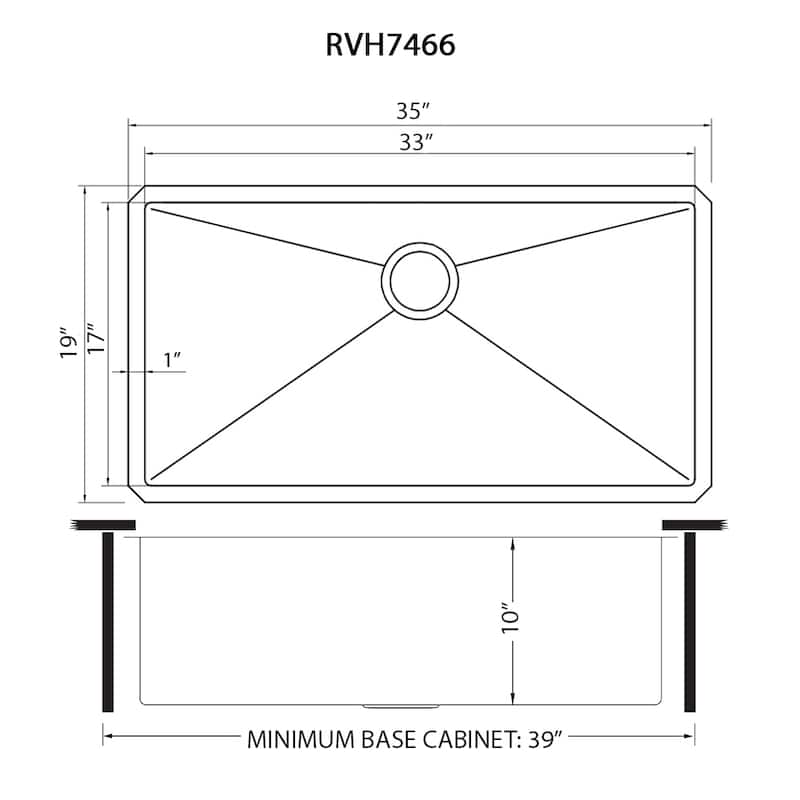 Ruvati 35-inch Undermount 16 Gauge Rounded Corners Large Kitchen Sink Stainless Steel Single Bowl - RVH7466 - 35" x 19″