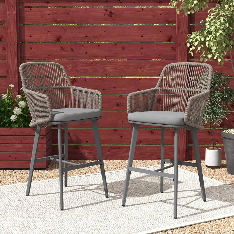 Outdoor 2-Piece Arm Barstool Chairs with Cushions