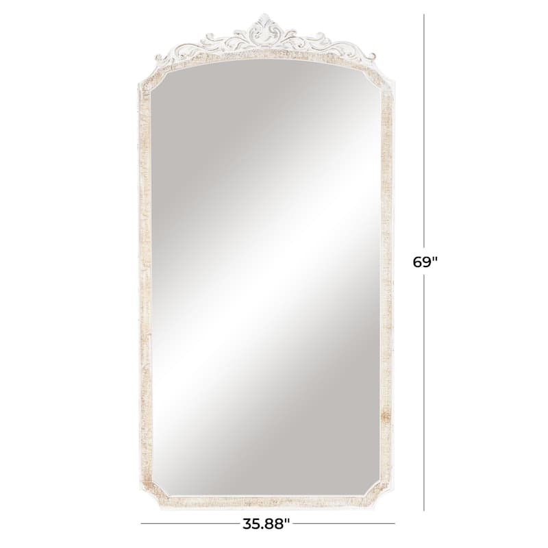 Wooden Scroll Tall Arched Wall Mirror with Scroll Details - Cream - Roche River Decor