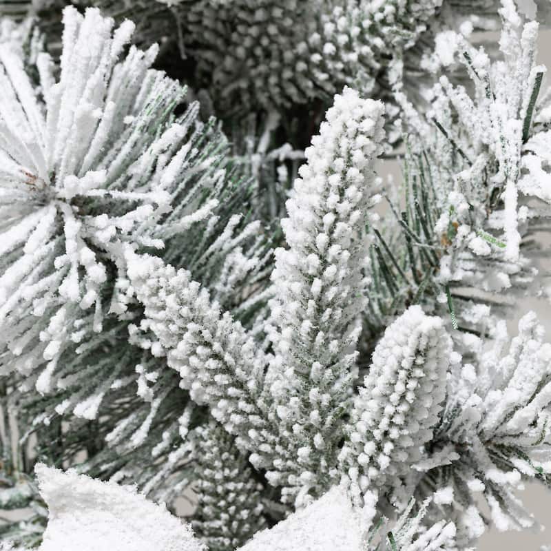 Glitzhome Set of 2/4 6ft Pre-Lit Flocked Greenery Pine White Poinsettia Christmas Garland