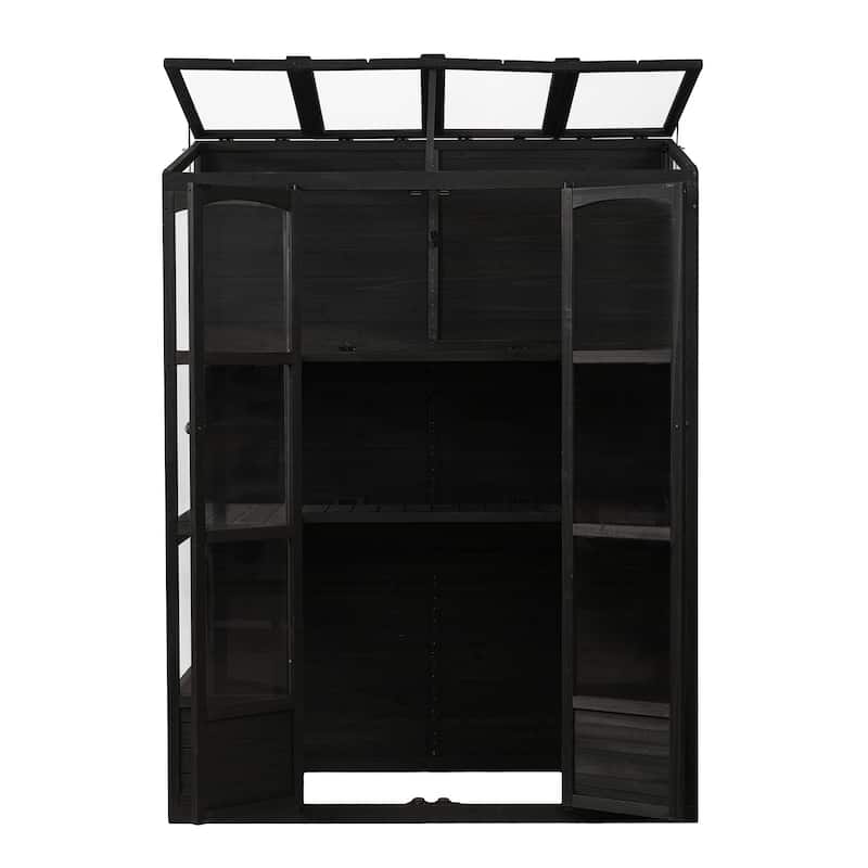 Outdoor Black Wooden Greenhouse with 4 Independent Skylights and 2 Folding Middle Shelves