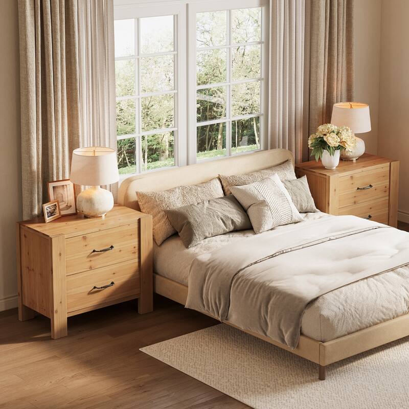 Solid Wood Nightstand with 2 Drawers