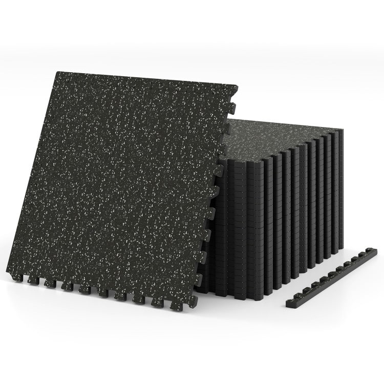 Black Interlocking Foam Exercise Mat Puzzle Tiles 48 Sq Ft Rubber and PE Foam Gym Flooring - 24" x 24"