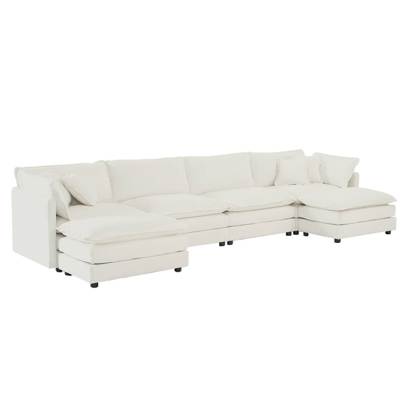 Modular Large U-Shape Sectional Sofa, Double Extra Ottomans, Comfort Chenille Upholstered Couch with Reversible Chaise
