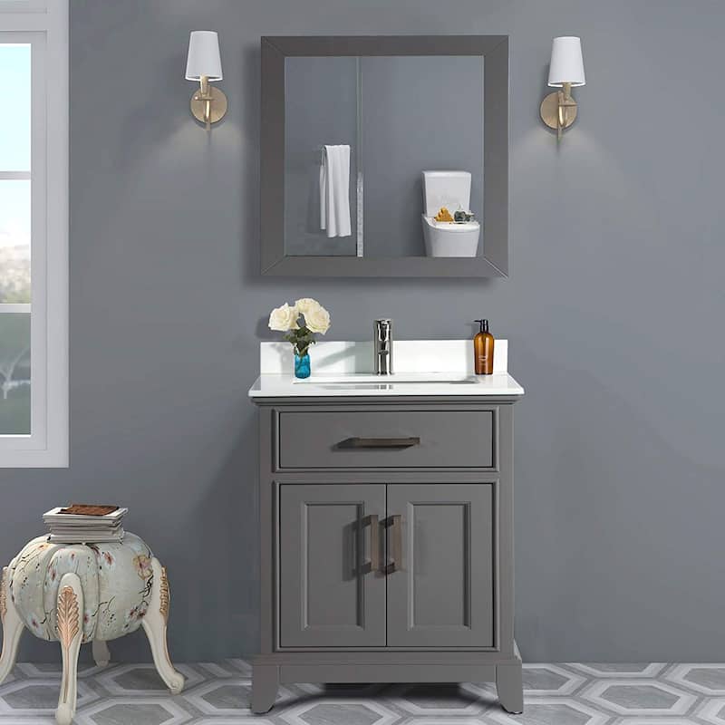 Vanity Art 30" Single Sink Bathroom Vanity Set with Engineered Marble Top and Free Mirror