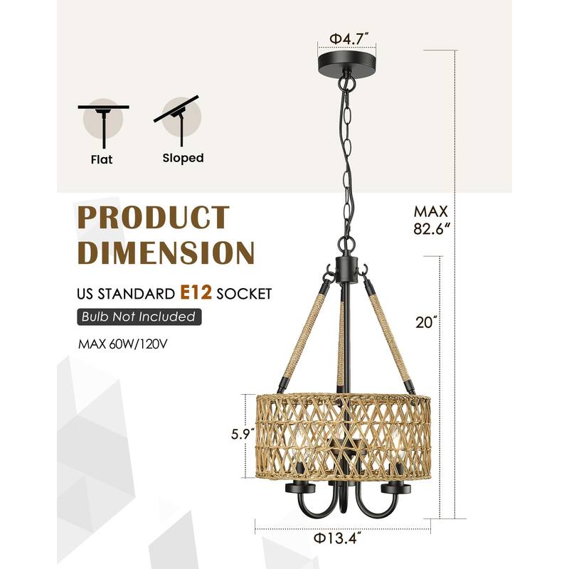 Boho Chandelier, Rattan Pendant Light