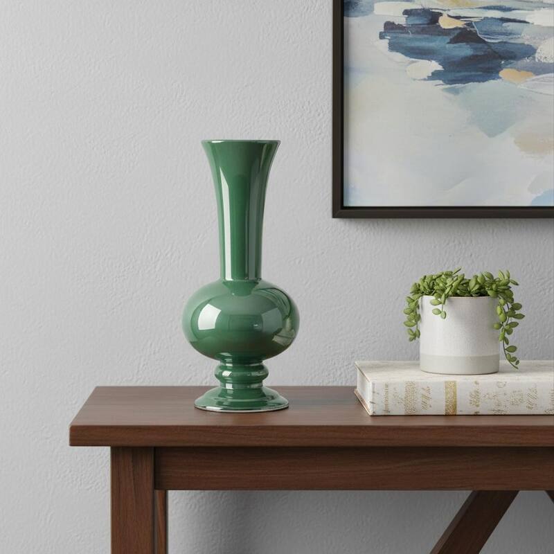 14" Hunter Green Round Ceramic Table Vase - 5.90 - Hunter Green - 5.90