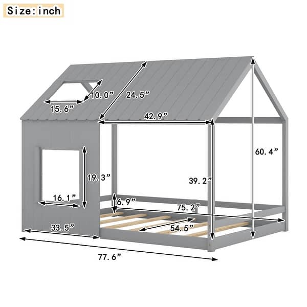 dimension image slide 0 of 4, Full House Bed with Roof and Window