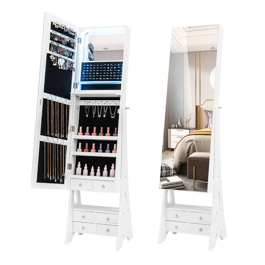 Gymax Jewelry Armoire w/ Full Length Mirror Freestanding Jewelry
