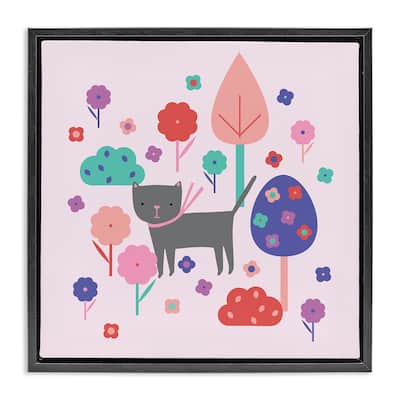 Stupell Pastel Whimsical Cat & Trees Framed Floater Canvas Wall Art Design By Sazerelli Designs