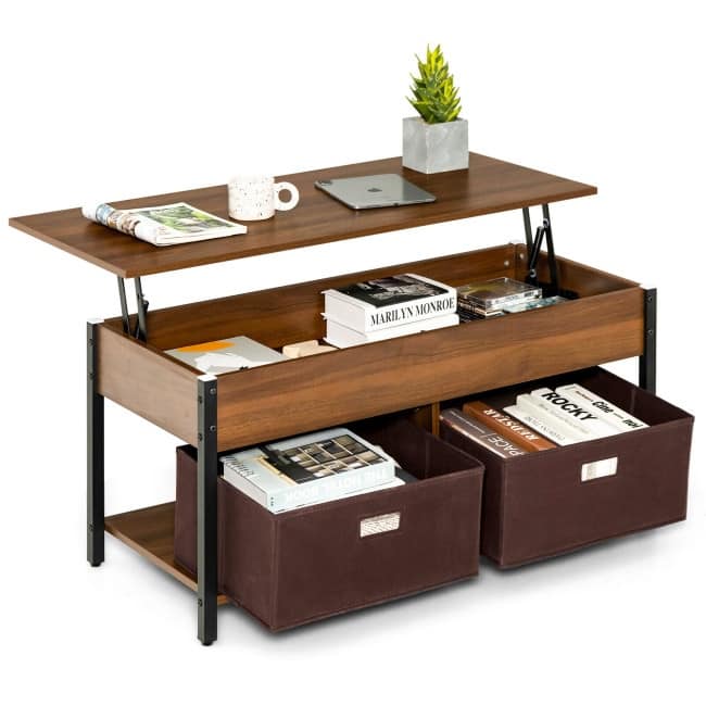 Lift Top Coffee Table Central Table with Drawers and Hidden Compartment for Living Room - 42" x 19.5" x 19" (L x W x H) - Brown