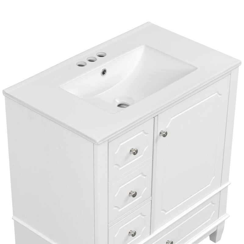 30 " Bathroom Vanity with Sink, Drawers, and Storage Shelves