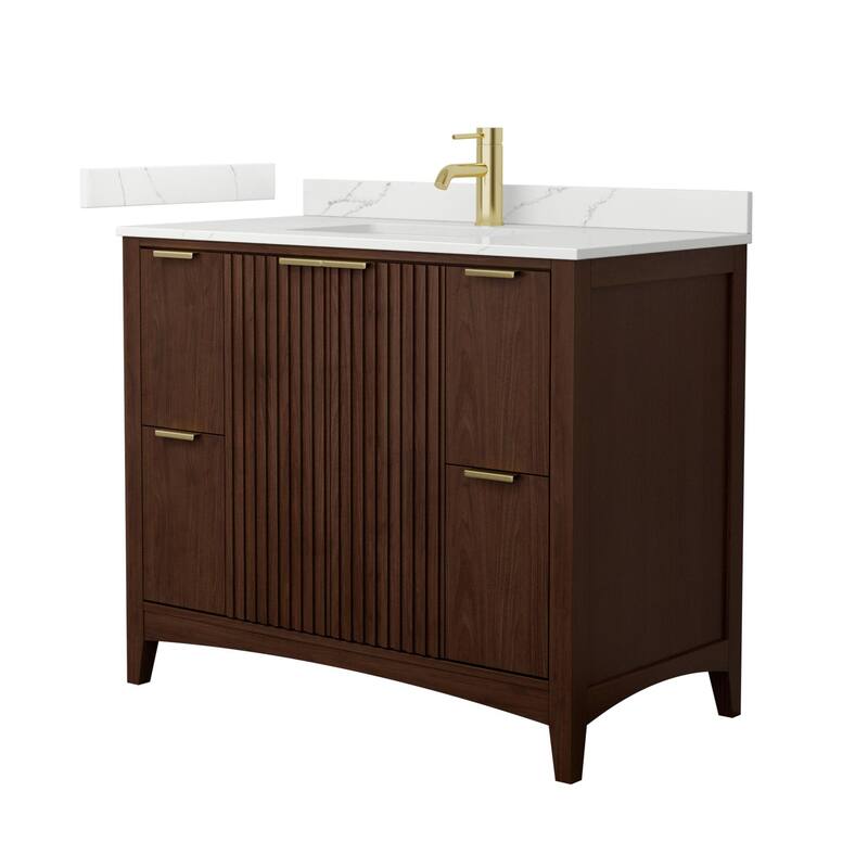 Wyndham Collection WCF9191-42S-QTZ-UNSMXX Palmilla 42" Free Standing - Dark Walnut / Giotto Quartz Top / Brushed Gold