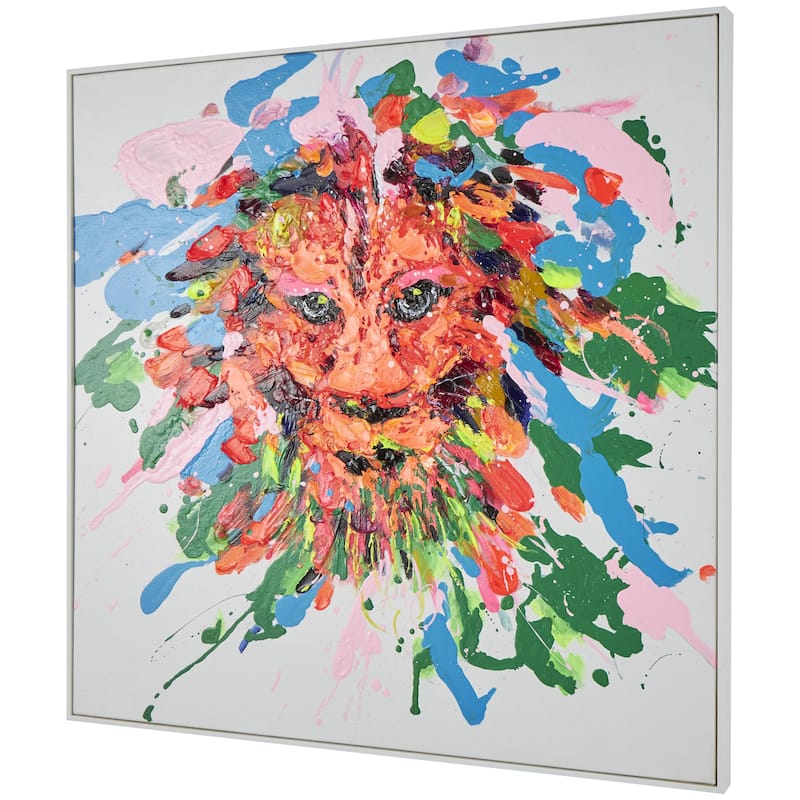 Canvas Lion Abstract Paint Splatter Wall Art with White Frame - Multi Colored - CosmoLiving by Cosmopolitan