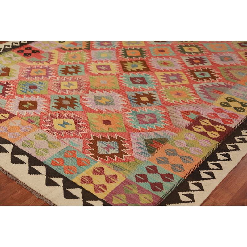 Multicolor Kilim Oriental Area Rug Flatweave Tribal Wool Carpet - 8'0"x 11'6"