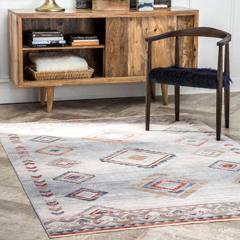 Nuloom Geometric Alondra Tribal Diamonds Faded Area Rug - 5' 3" x 7' 3" - Ivory - Rectangle