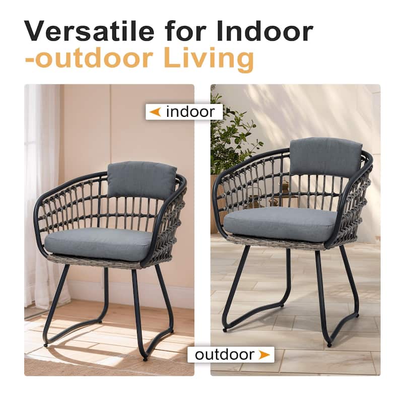 Outdoor Wicker Chairs Patio Dining Chairs Cushioned PE Rattan Seating Set