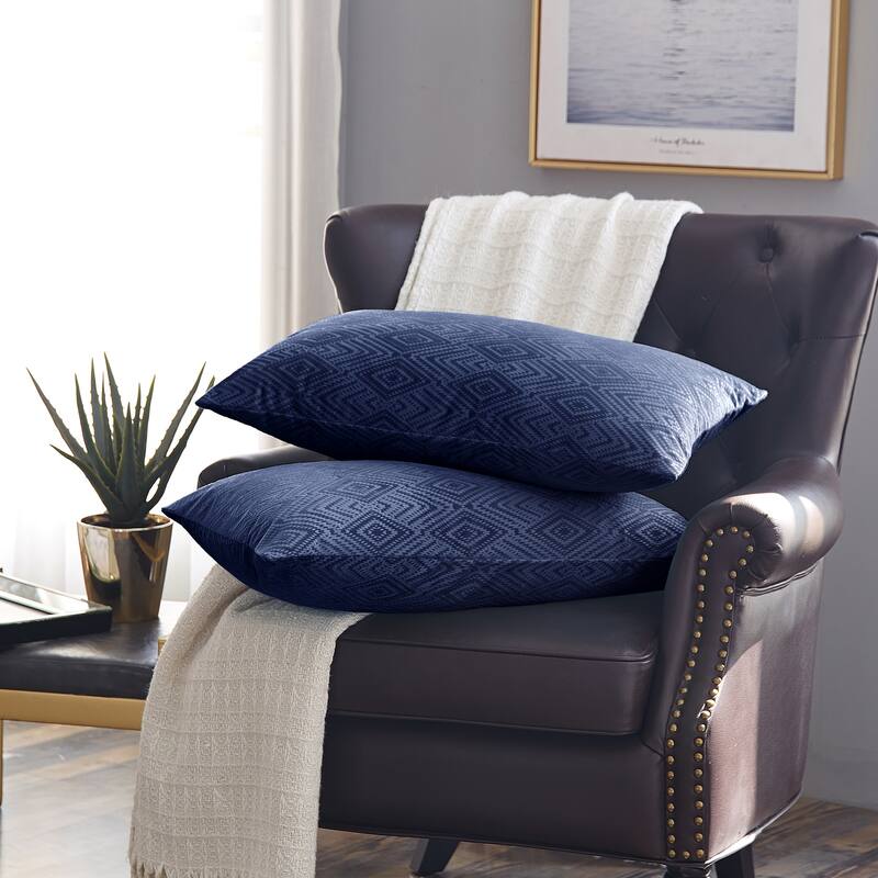 Tonopah Ikat Velvet Throw Pillow Cover Set, NO INSERT - 14" x 26" - Blue