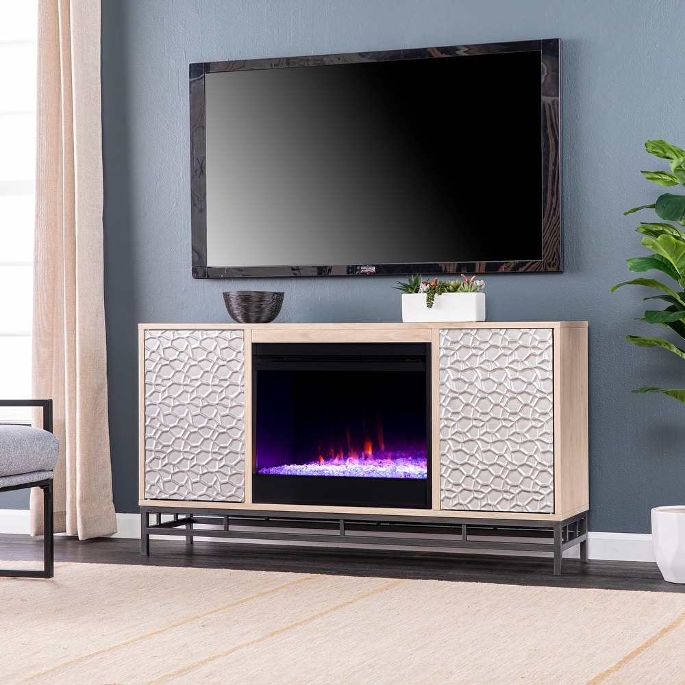 SEI Furniture Ausborne Electric Fireplace w/ Media Storage - Natural