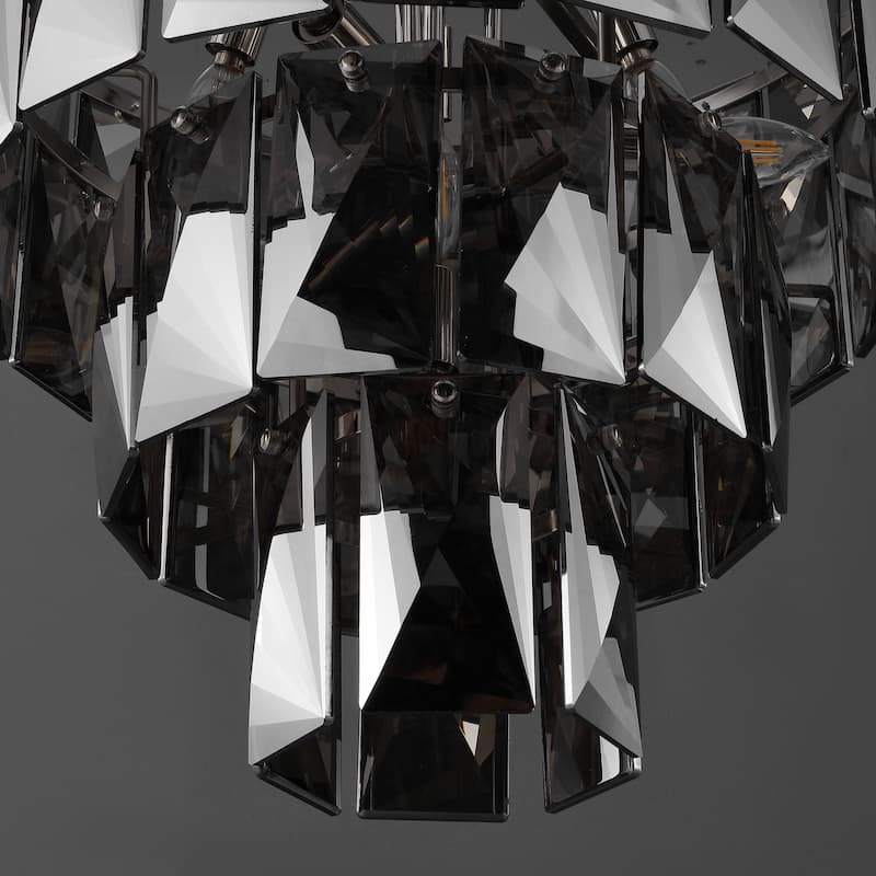 SAFAVIEH Couture Hilah 78" Crystal 4-Tier Chandelier - 23" W x 23" D x 78" H - Nickel/Dark Grey