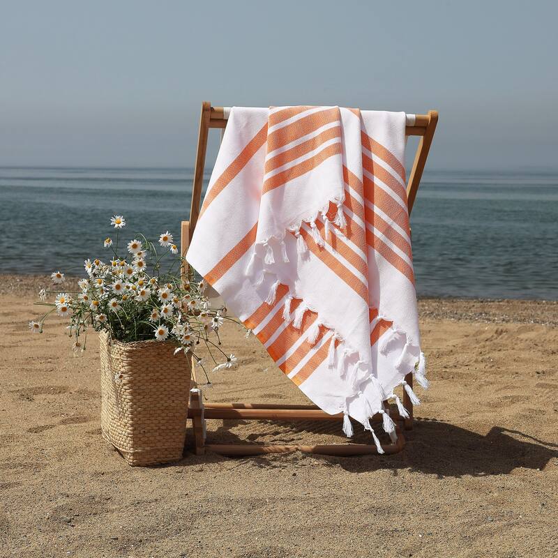 Authentic Hotel and Spa Turkish Cotton Herringbone Pestemal Beach Towel (Set of 2)