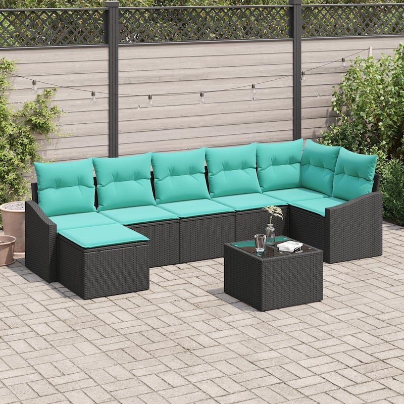vidaXL 8 Piece Garden Sofa Set with Cushions - 113.6×48.6×27.2 - Black-with table