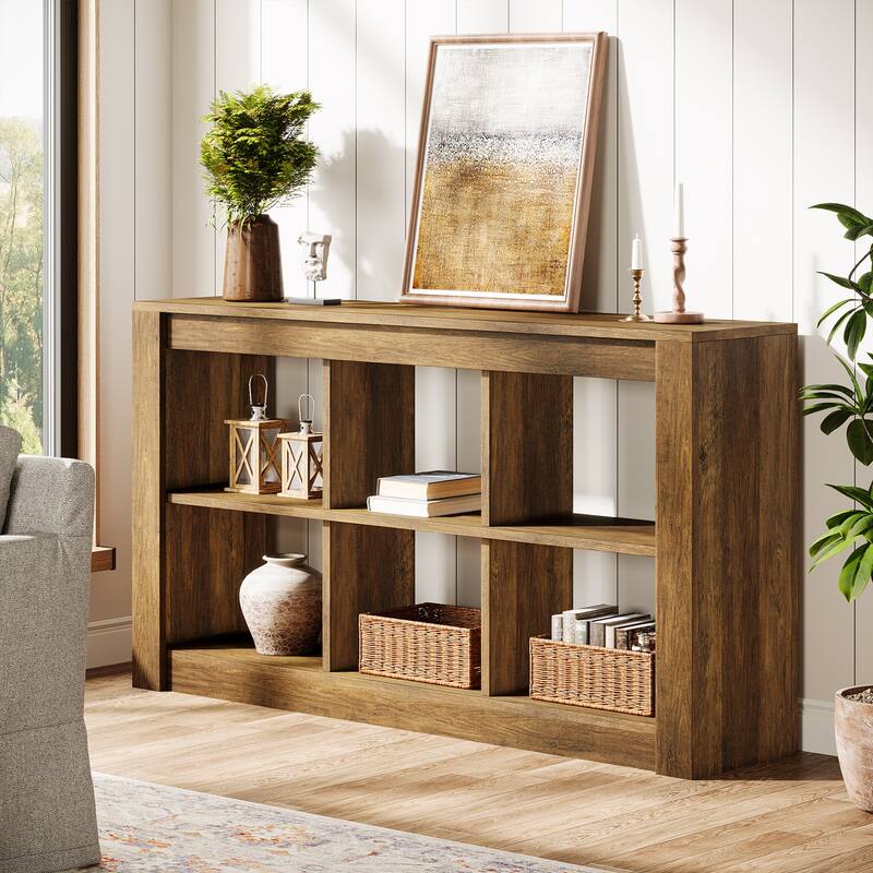 55-Inch Farmhouse Console Table with Storage, Narrow Long Sofa Table Behind the Couch - 55.12" L x 13.77" W x 33.46" H