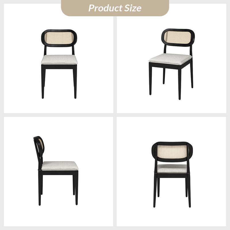 Konstantin Modern Solid Wood Dining Chair with Ratten Back and Removable Cushion Set of 4 by HULALA HOME