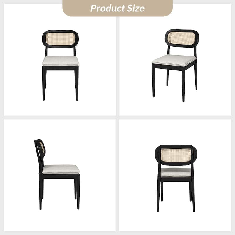 Konstantin Modern Solid Wood Dining Chair with Ratten Back and Removable Cushion Set of 2 by HULALA HOME