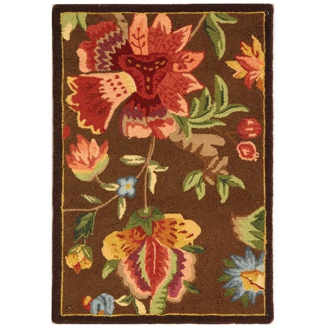 SAFAVIEH, Handmade Chelsea Jurendine French Country Floral Wool Rug - 1'8" x 2'6" - Brown