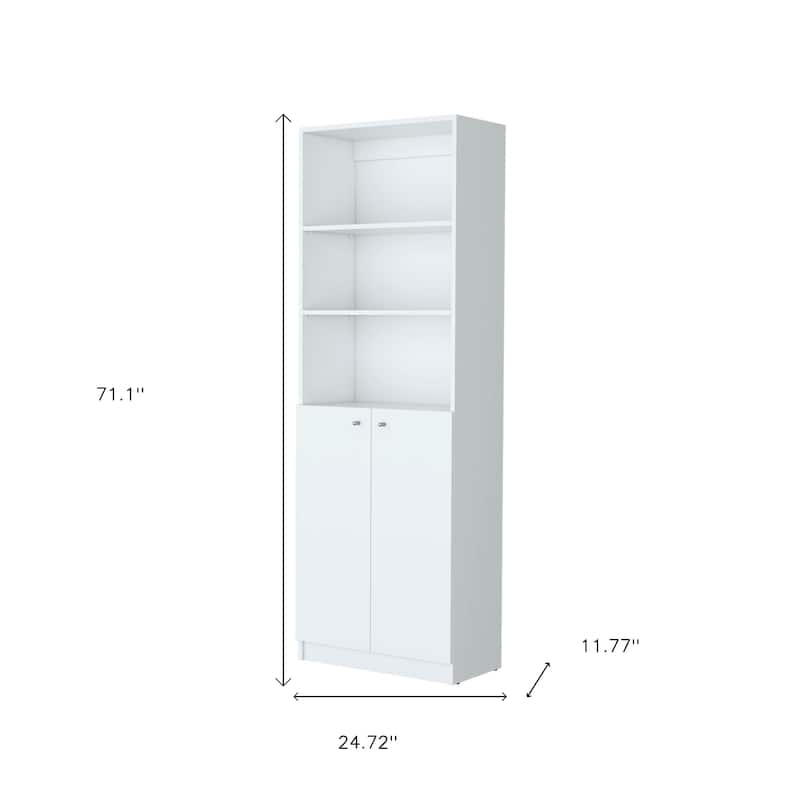 HomeRoots 71" White Wood Three Tier Bookcase with Two Doors