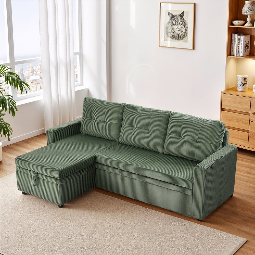 Modern Pull Out Sectional Sofa Bed Couch with Storage Chaise for Living Room