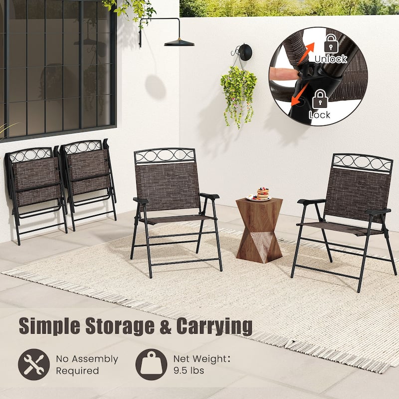 Gymax 4 Pack Patio Folding Chairs Outdoor Dining Chairs w/ Backrests &