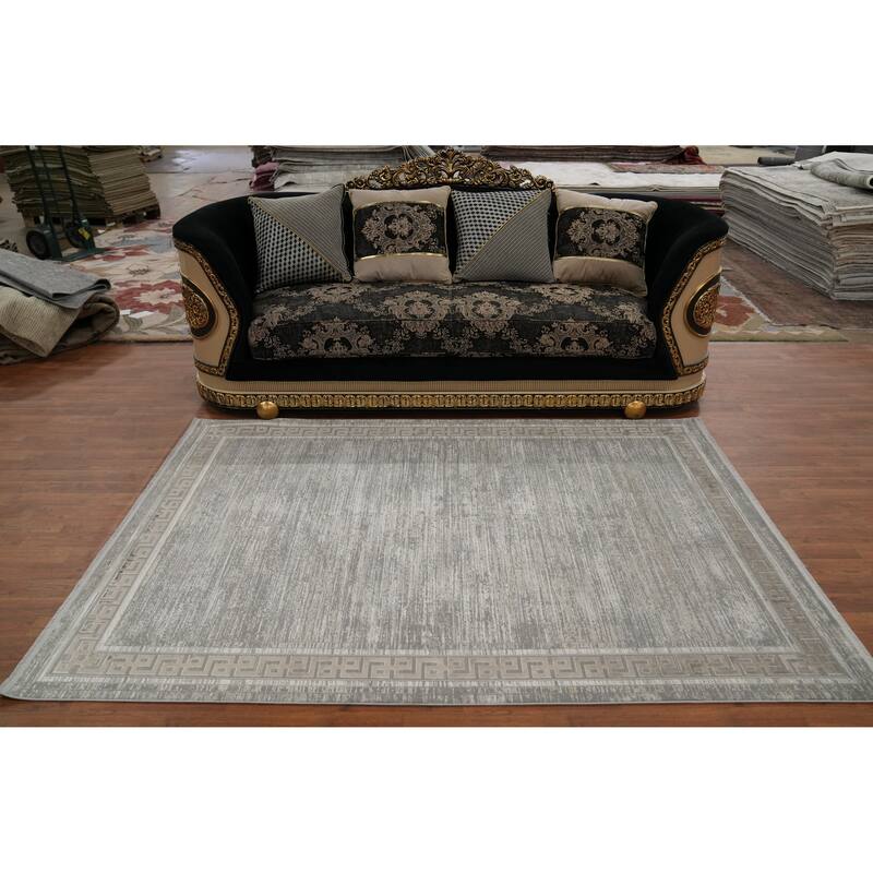 Machine Made Oriental Polyester Carpet Abstract Greys & Charcoal Distressed Area Rug - 7' 5'' X 5' 2''