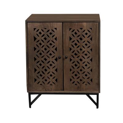 28 Inch Accent Cabinet Console with 2 Doors, Mango and MDF Wood, Brown
