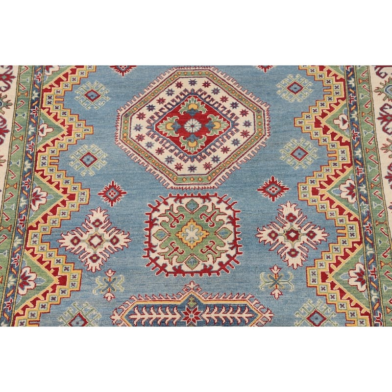 Blue Kazak Rug Hand-Knotted Traditional Oriental Wool Carpet - 6'9" x 9'8"