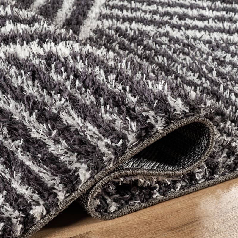 Abstract Geometric Shag Rug - Anthracite Dark Gray - Medium Pile Rug - Kid & Pet Friendly