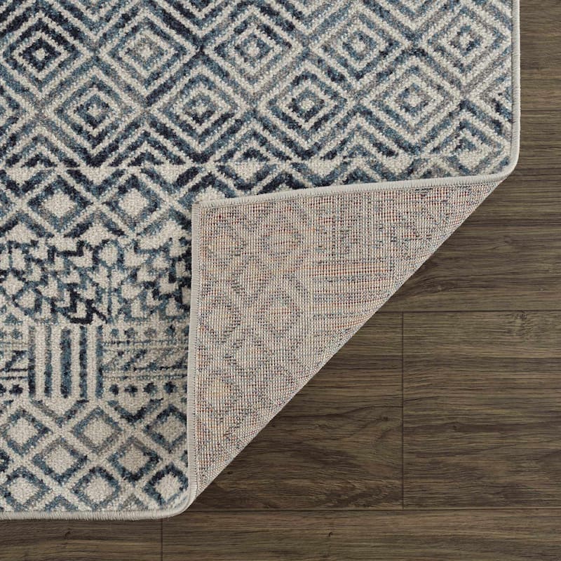 Hauteloom Askeaton Hallway, Kitchen Machine Washable Runner Rug - Teal, Blue, Gray - 2'7" x 7'3"
