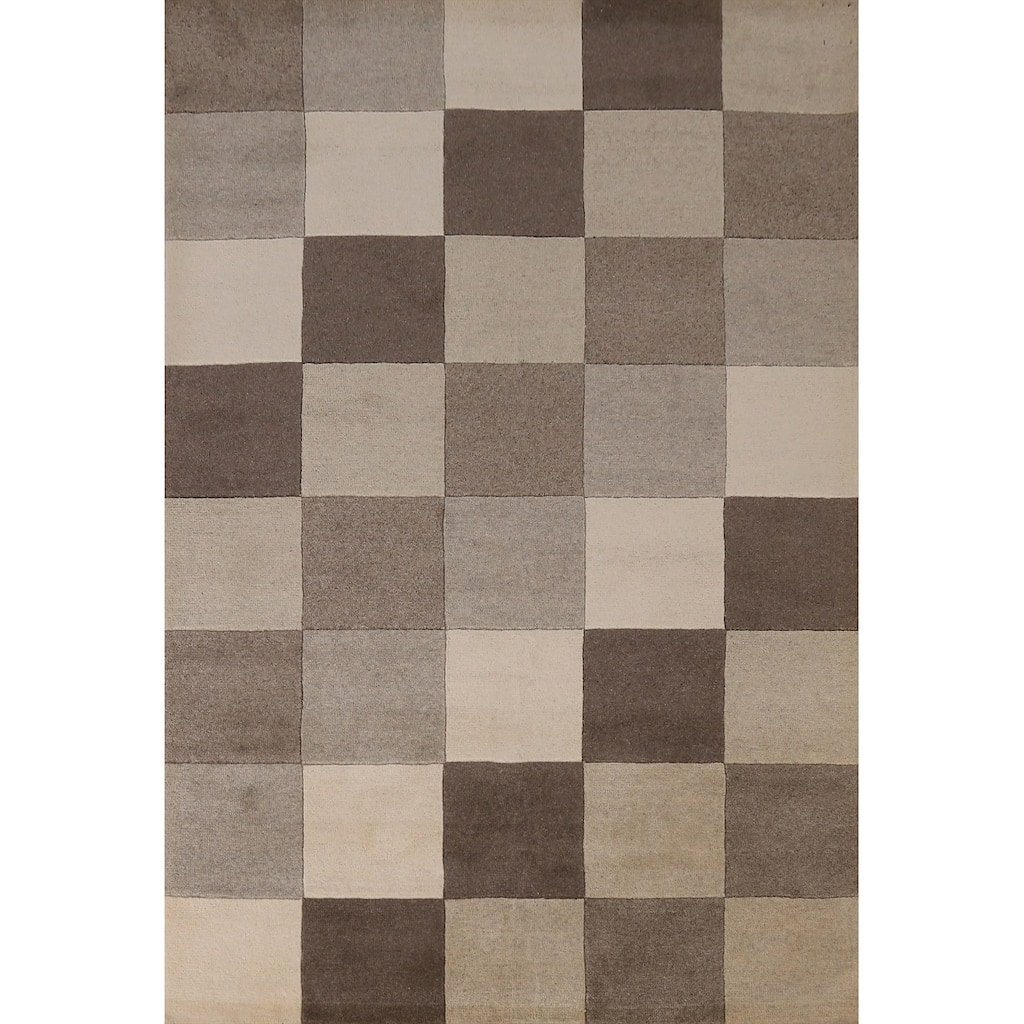 Checkered Gabbeh Indian Area Rug Handmade Wool Carpet - 5'3" x 7'7"