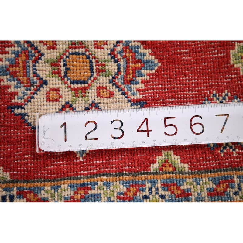 Red Geometric Kazak Oriental Accent Rug Hand-Knotted Wool Carpet - 1'11" x 3'3"