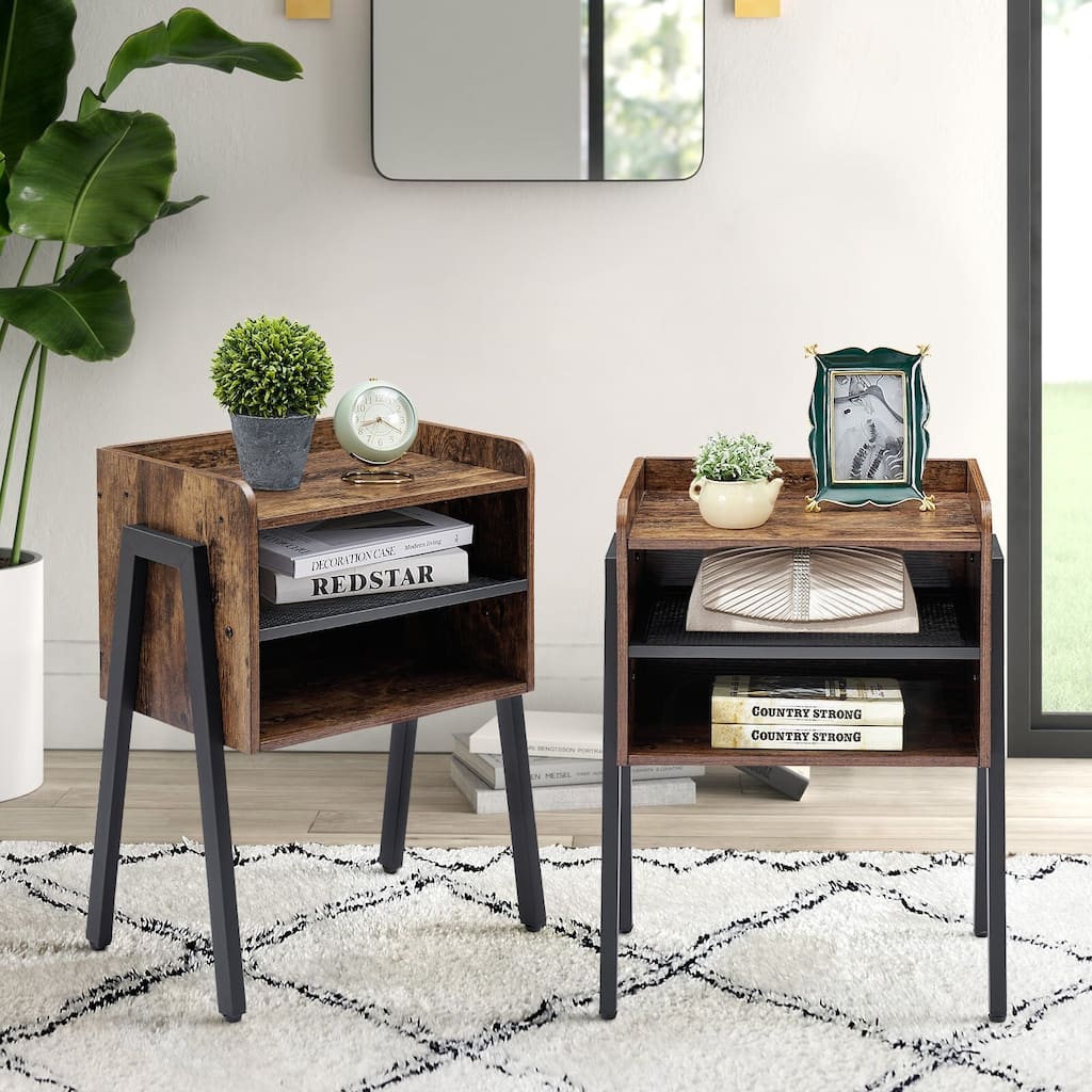 Javlergo Set of 2 Stackable Nightstand with Open Storage Shelves, Modern Side End Table for Small Space