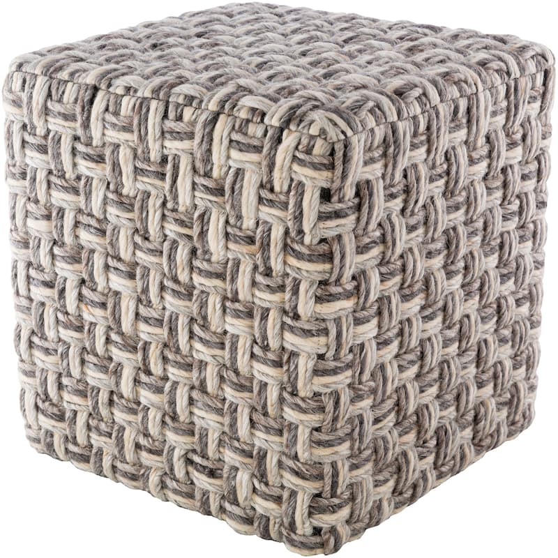 Luisa Modern Wool Basket weave 18-inch Square Pouf - Charcoal